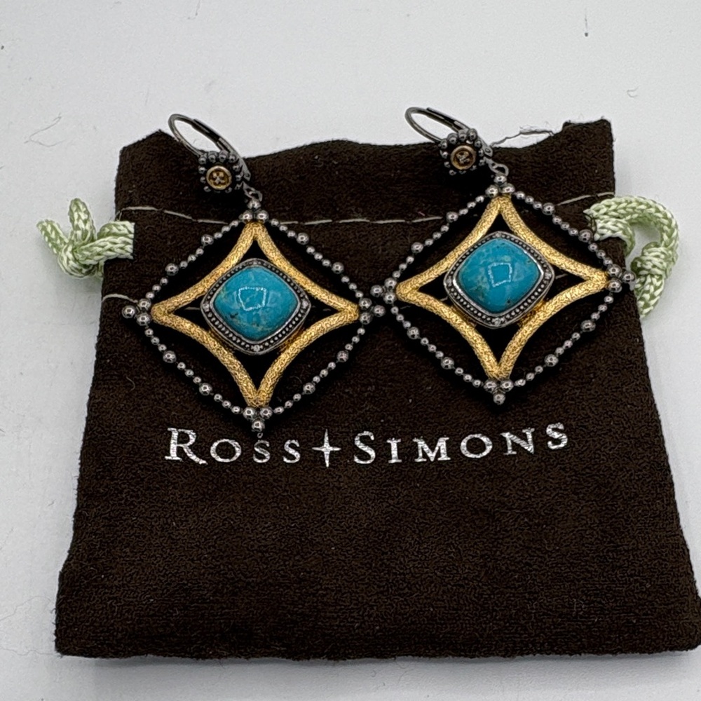 Ross Simons Black Rhodium Authentic Diamond Turquoise and 18k Gold Vermeil